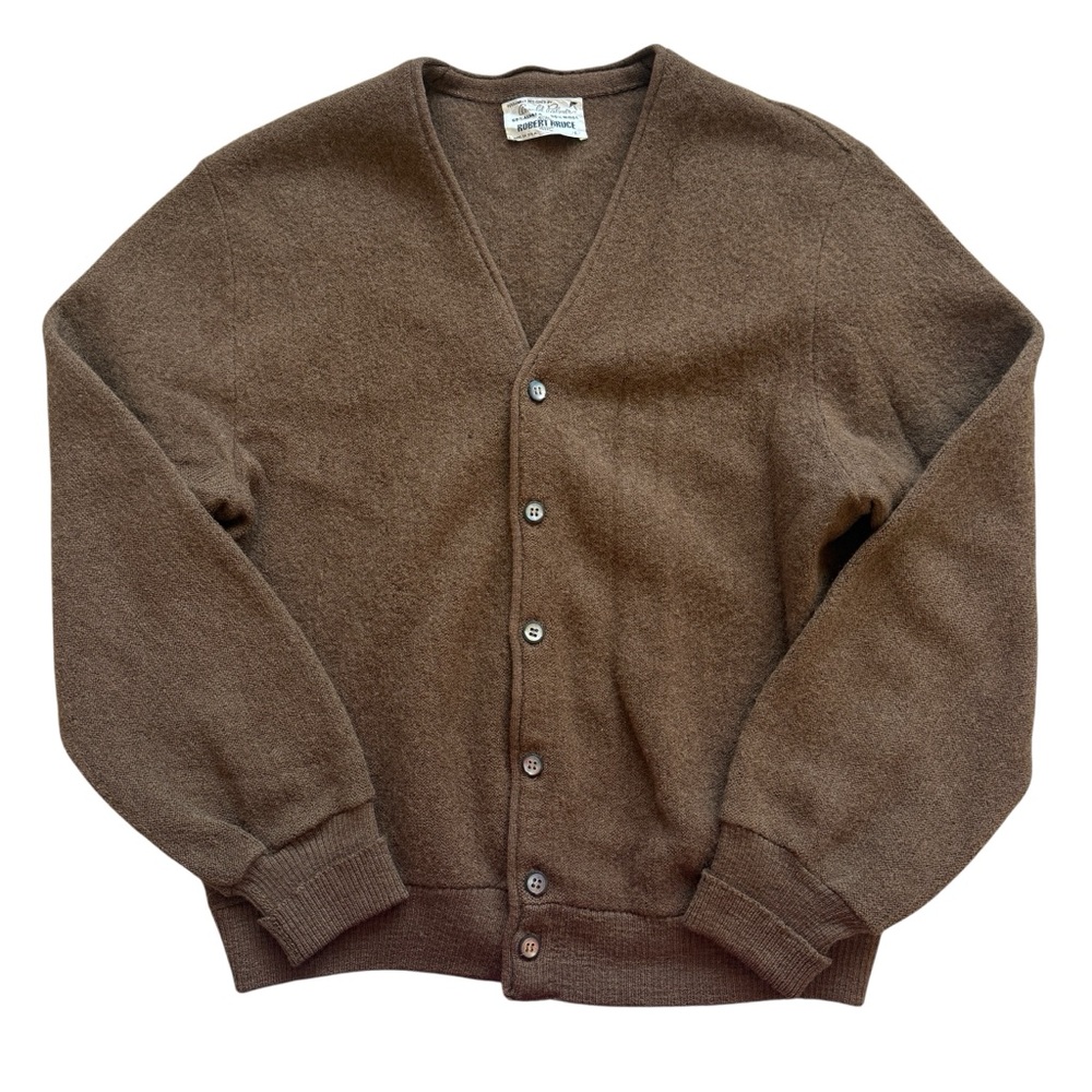 VTG Arnold Palmer Robert Bruce Alpaca Wool Cardigan Brown Grandpa Golf Sweater L